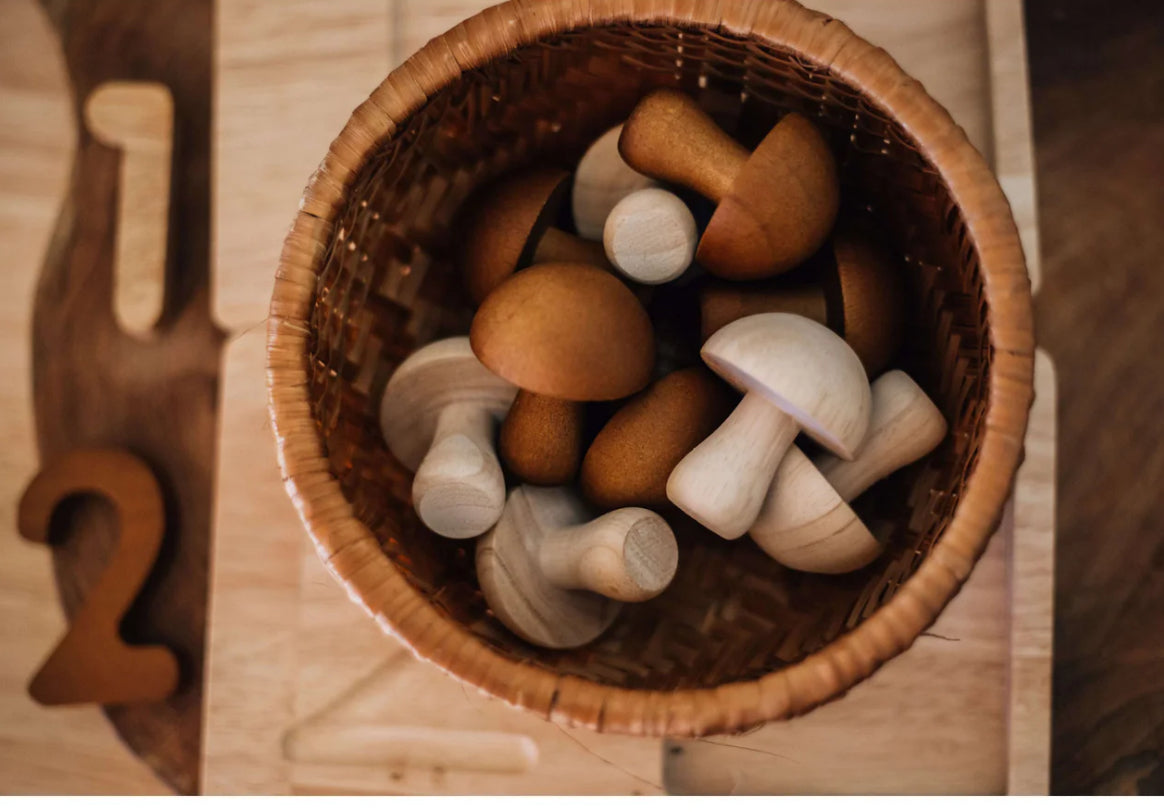 Set of 10 Wooden Mushrooms