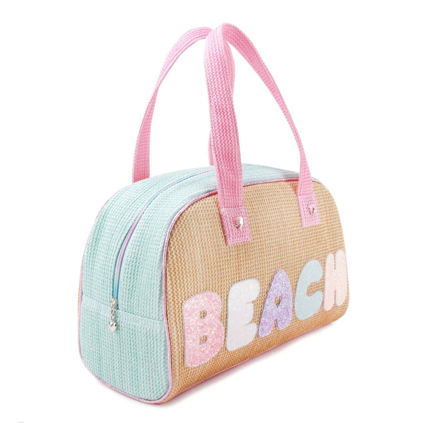'Beach' Straw Color Block Medium Duffle Bag