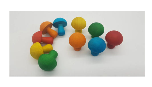 Set of 10 Wooden Mushrooms