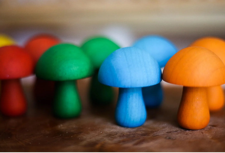 Set of 10 Wooden Mushrooms
