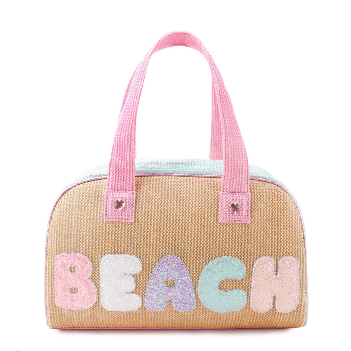 'Beach' Straw Color Block Medium Duffle Bag