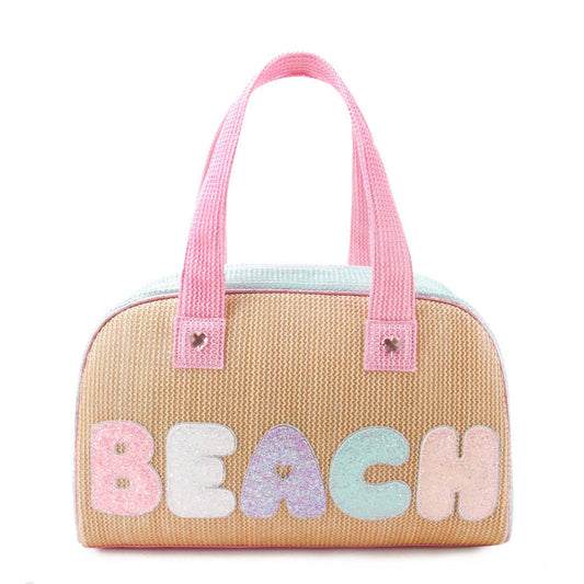'Beach' Straw Color Block Medium Duffle Bag