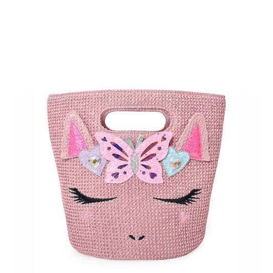 Miss Gwen Unicorn Pink Straw Top-Handle Mini Tote Bag
